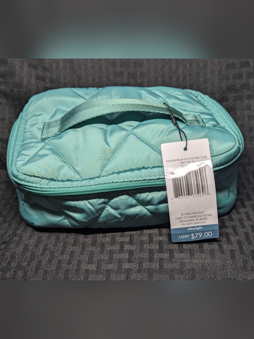 Teal Quilted Ultralight Vera Bradley Essential Brush Up Cosmetic Case.